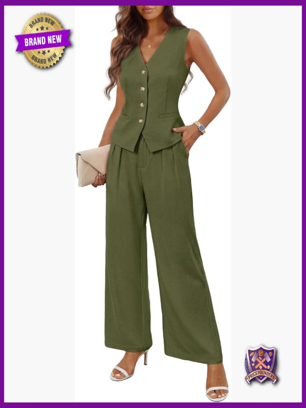 Sleeveless Vest Wide Leg Pantsuit Set 2 Piece Business Work Blazer Set